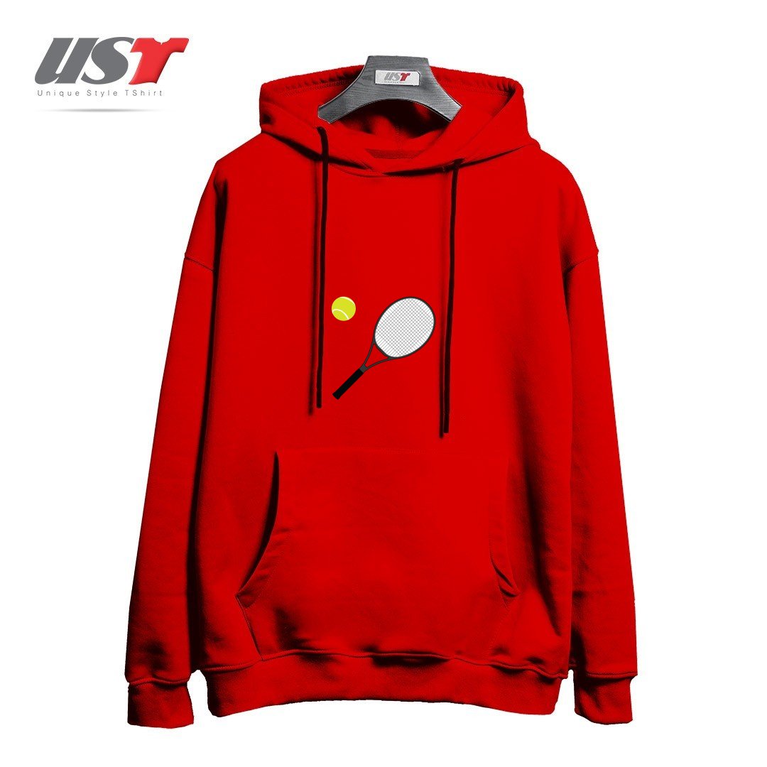 طرح TENNIS RACKET AND BALL 1 هودی اورسایزرنگ قرمز