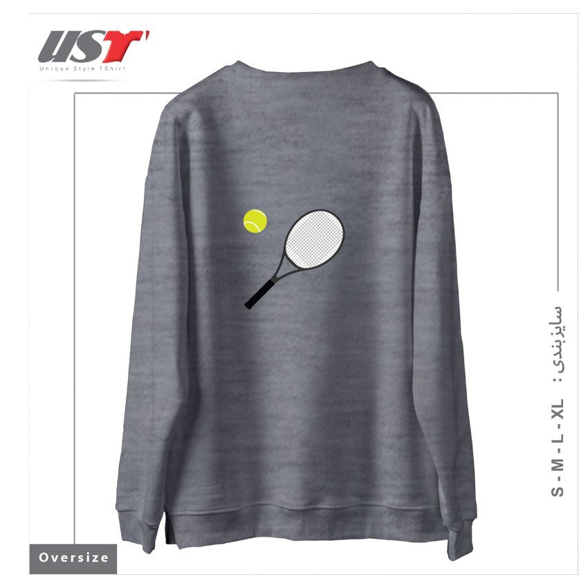 طرح TENNIS RACKET AND BALL 1 سوییشرت اورسایزرنگ طوسی ملانژ