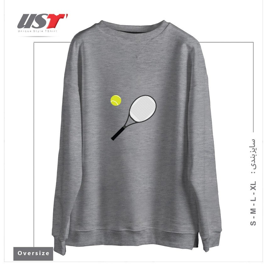 طرح TENNIS RACKET AND BALL 1 سوییشرت اورسایزرنگ طوسی ملانژ
