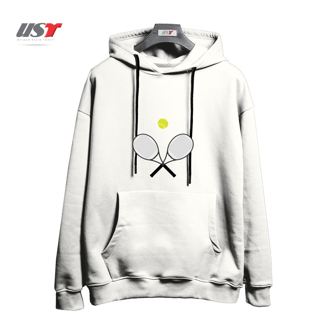 طرح TENNIS RACKET AND BALL 2 هودی اورسایزرنگ سفید