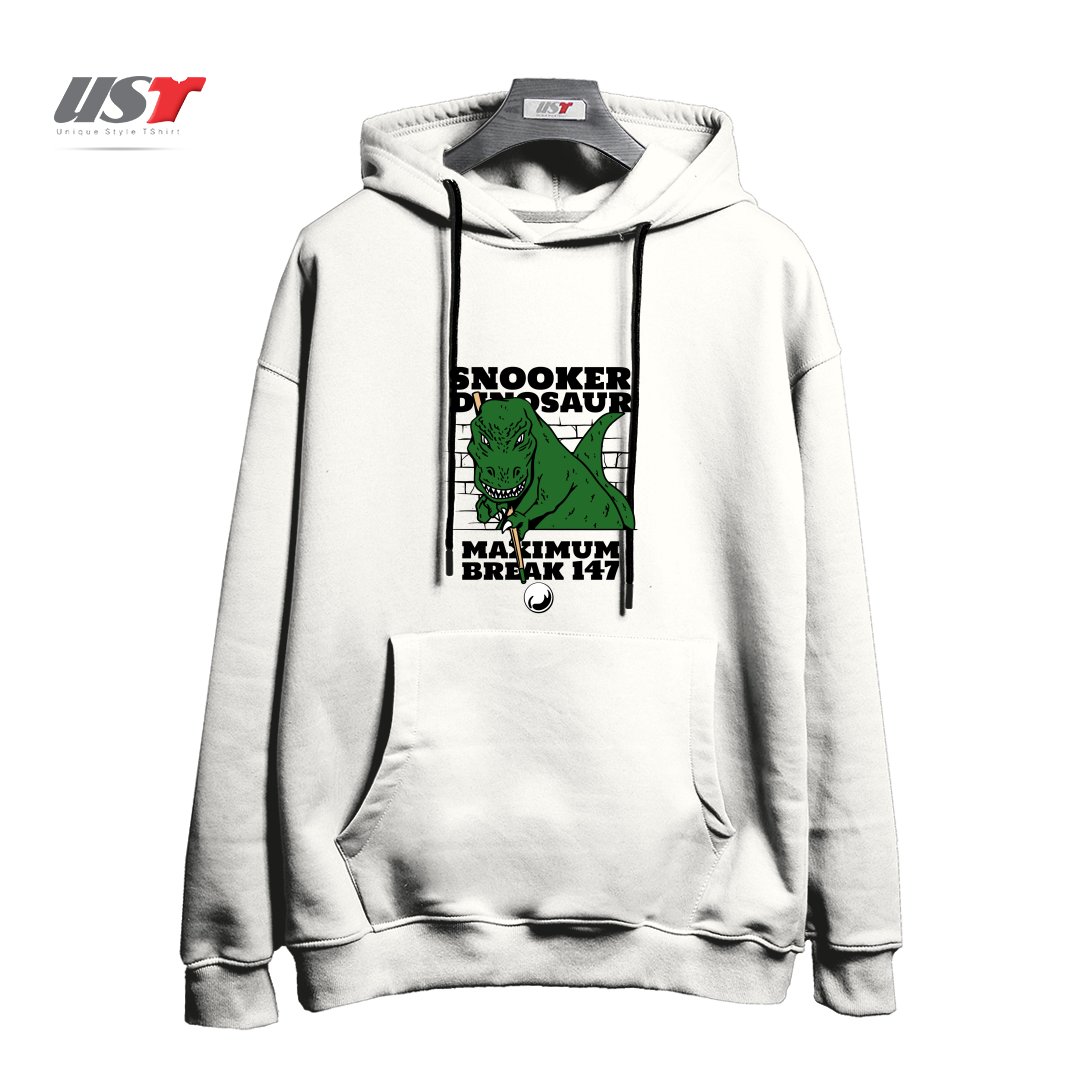 طرح DINOSAUR PLAYING POOL  SNOOKER هودی اورسایزرنگ سفید