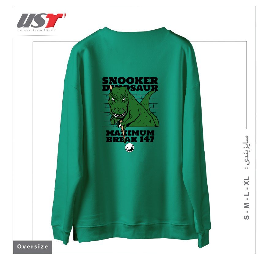 طرح DINOSAUR PLAYING POOL  SNOOKER سوییشرت اورسایزرنگ سبز سدری