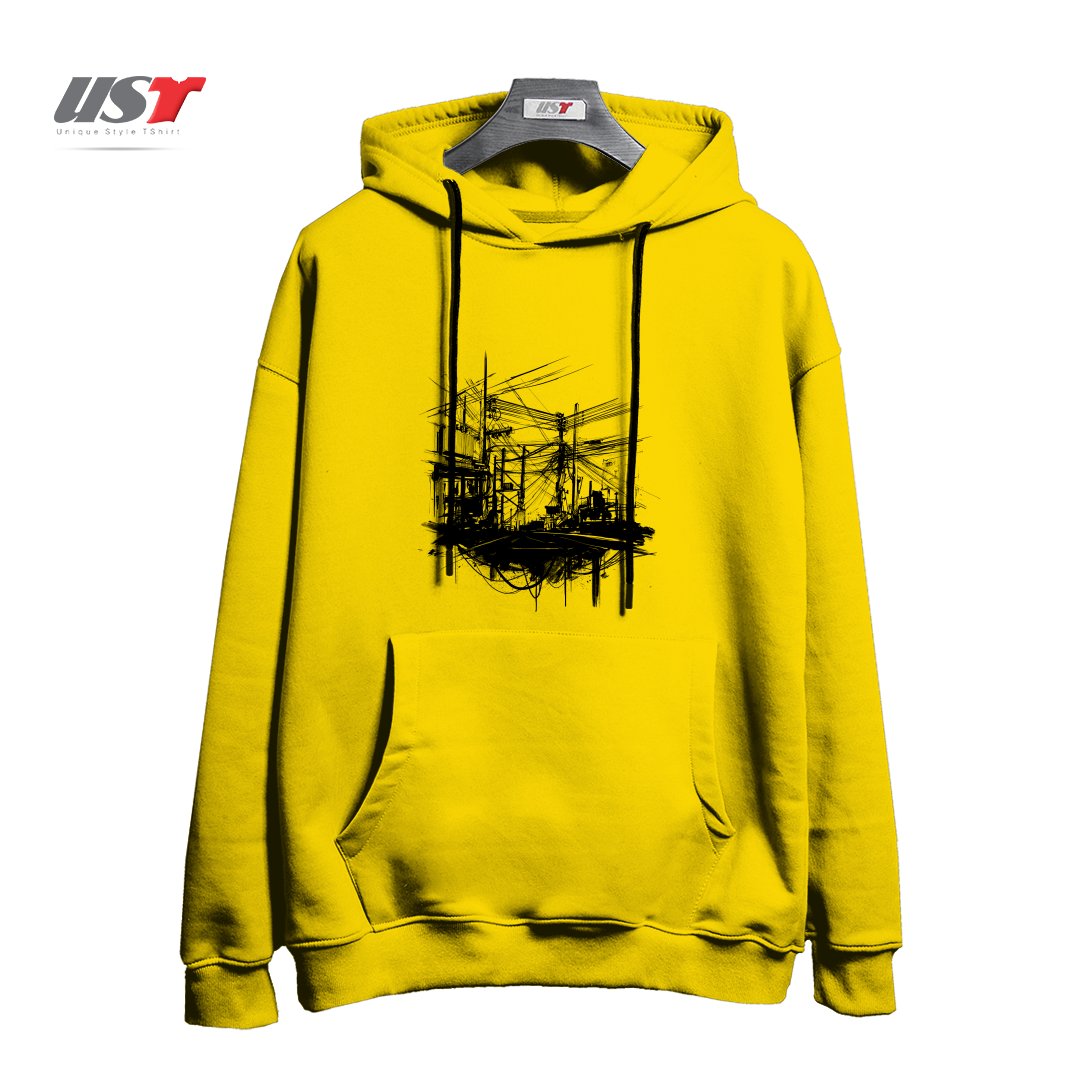 طرح ELECTRIC STREET هودی اورسایزرنگ زرد