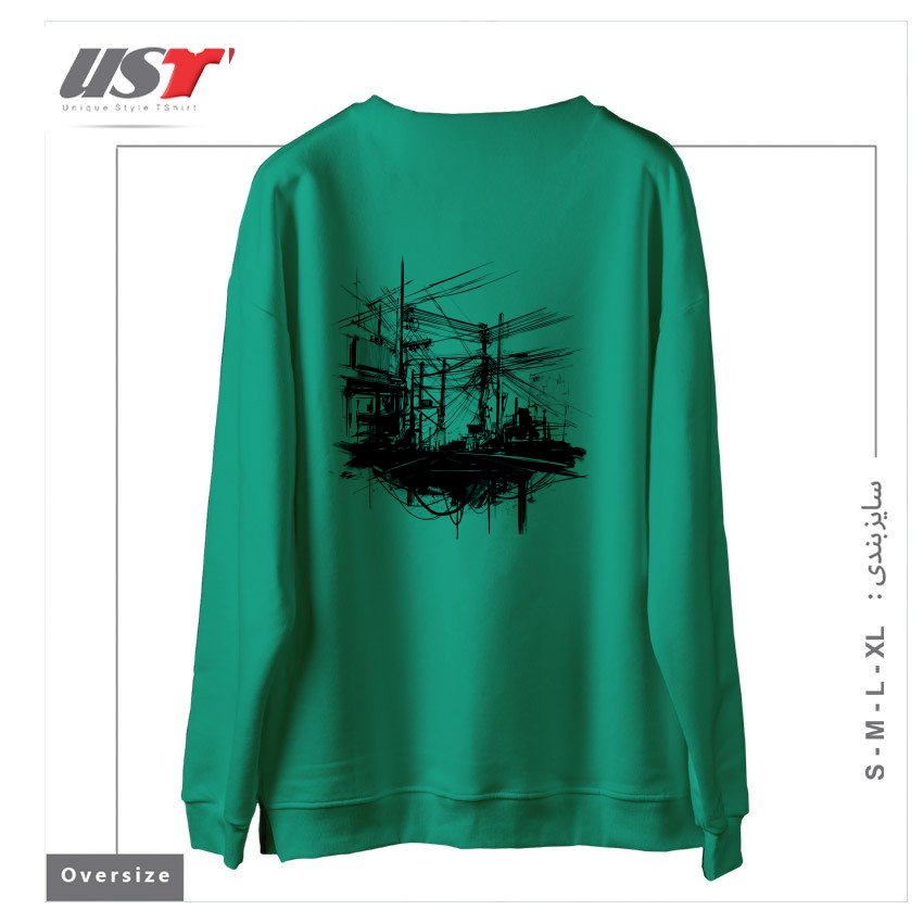 طرح ELECTRIC STREET سوییشرت اورسایزرنگ سبز سدری