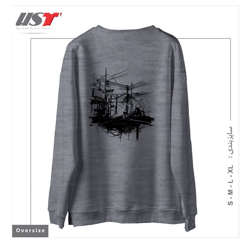 طرح ELECTRIC STREET سوییشرت اورسایزرنگ طوسی ملانژ