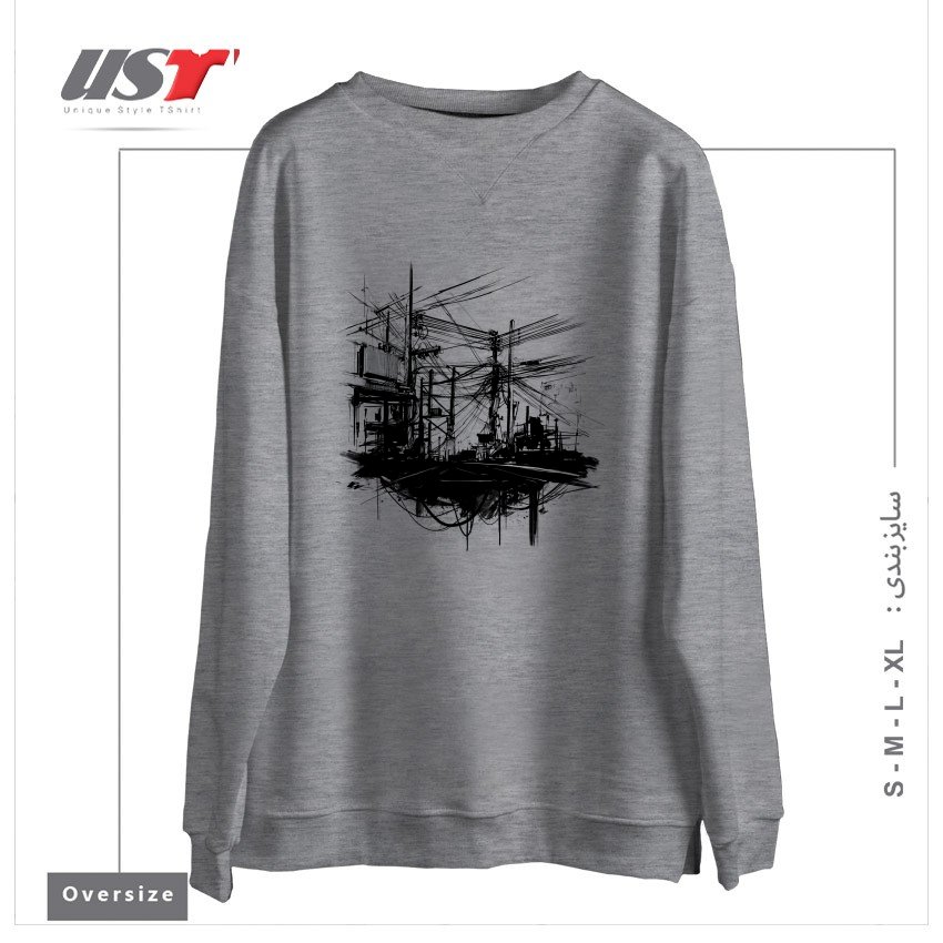 طرح ELECTRIC STREET سوییشرت اورسایزرنگ طوسی ملانژ