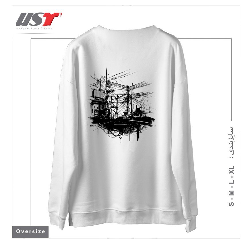 طرح ELECTRIC STREET سوییشرت اورسایزرنگ سفید