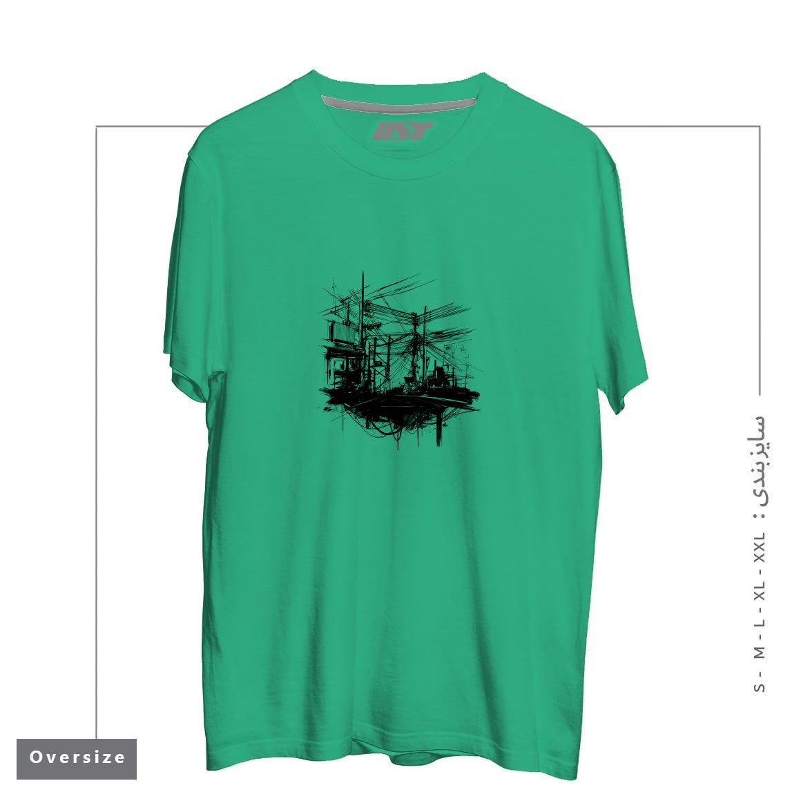 طرح ELECTRIC STREET تیشرت اورسایزرنگ سبز