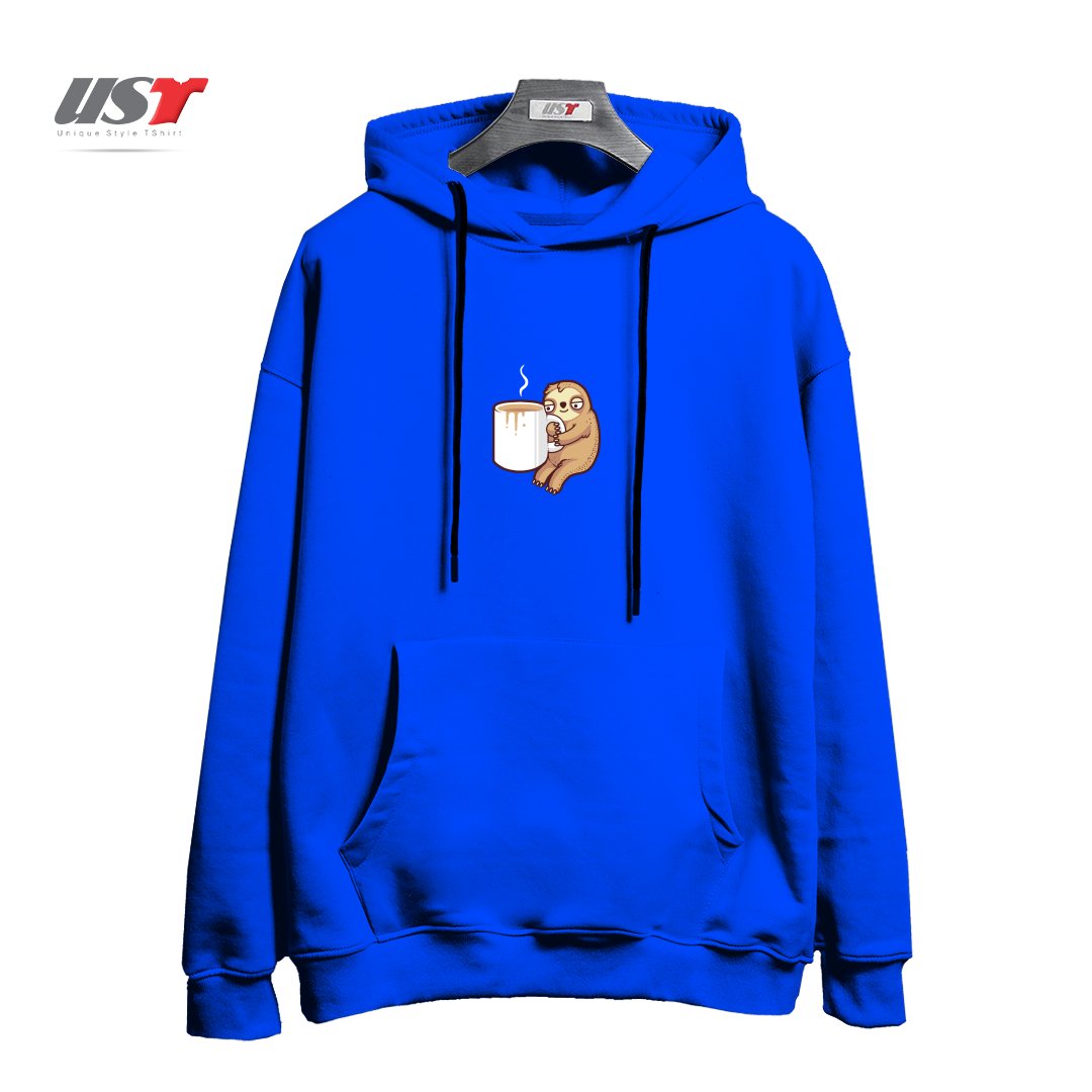 طرح AHH MORNINGS هودی اورسایزرنگ آبی شالی