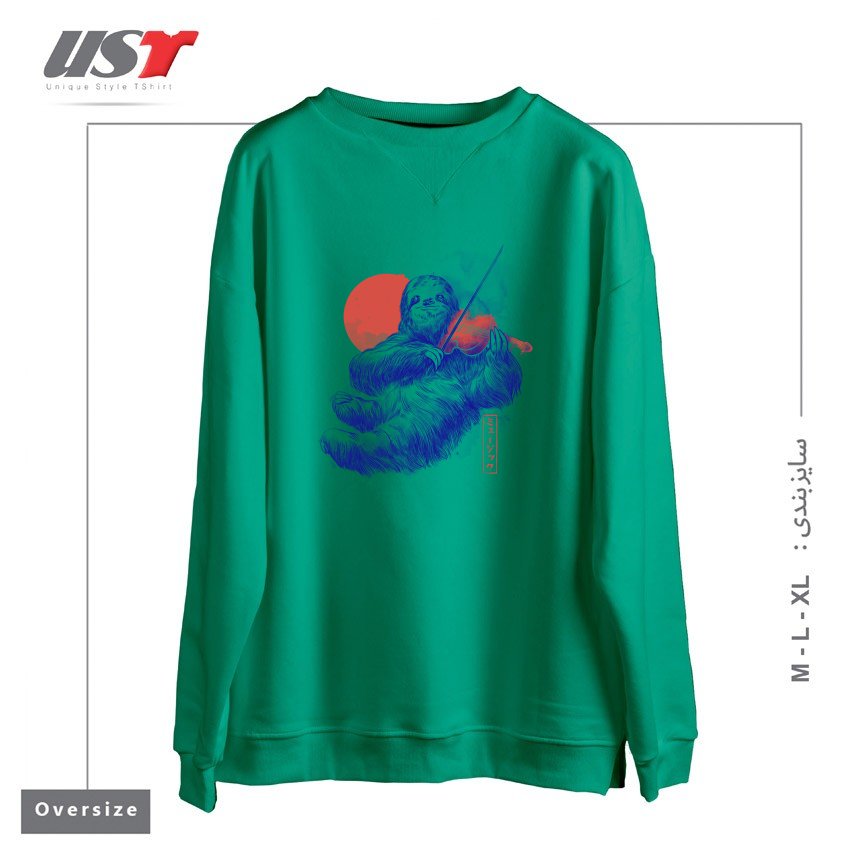 طرح A CALM SONG - CUTE MUSICIAN SLOTH GIFT سوییشرت اورسایزرنگ سبز سدری