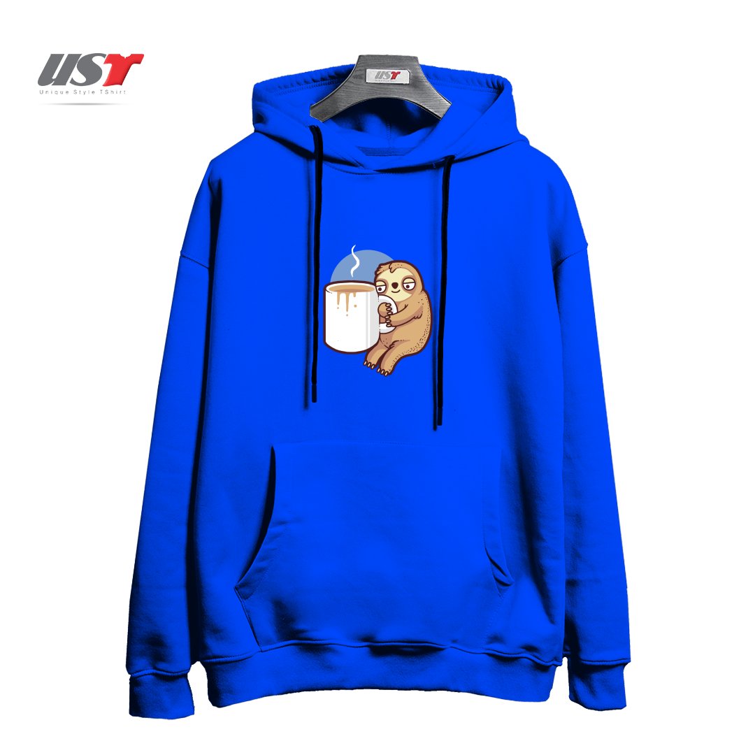 طرح AHHH MORNINGS هودی اورسایزرنگ آبی شالی