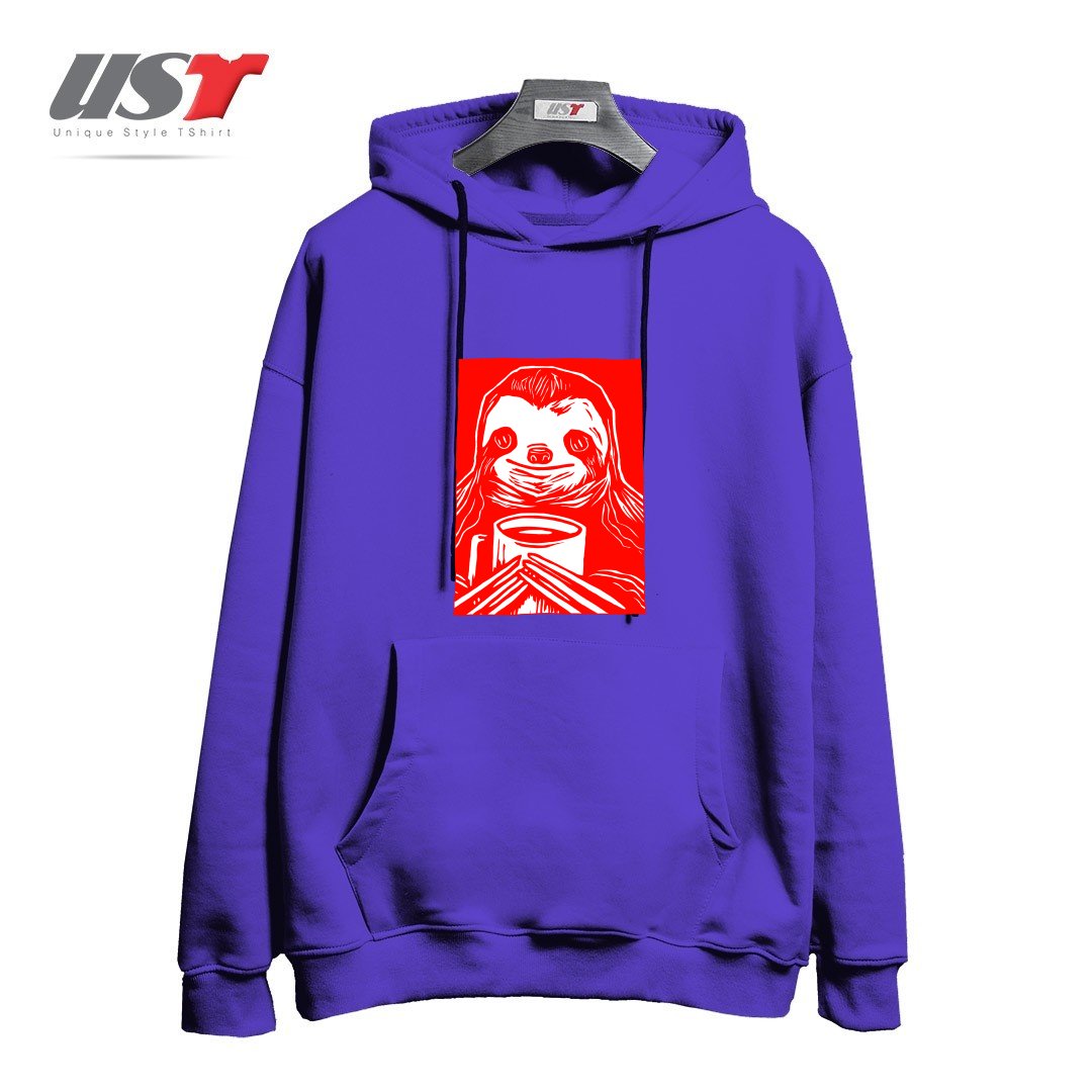 طرح COFFEE SLOTH هودی اورسایزرنگ بنفش