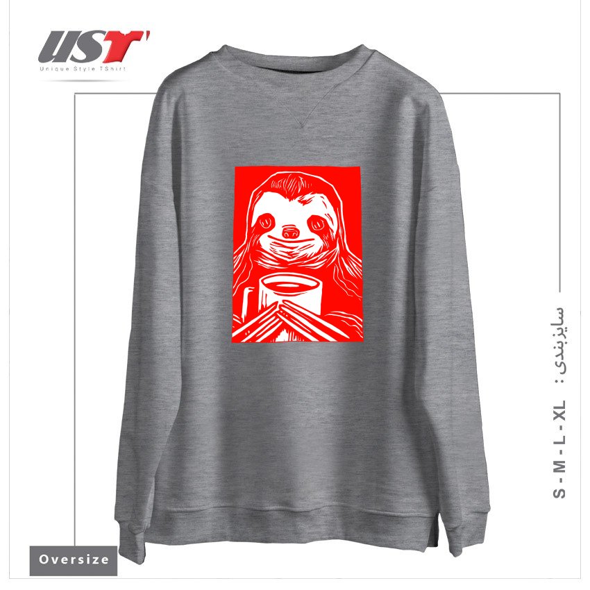 طرح COFFEE SLOTH سوییشرت اورسایزرنگ طوسی ملانژ