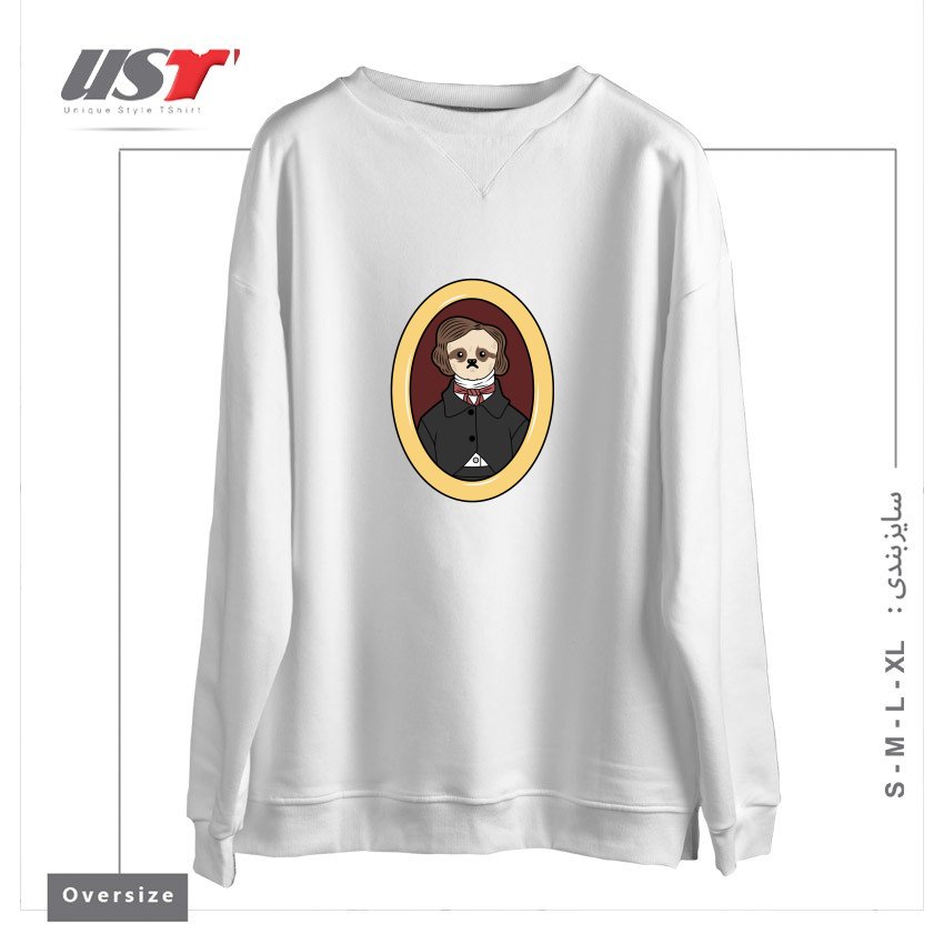 طرح EDGAR ALLAN SLOTH سوییشرت اورسایزرنگ سفید