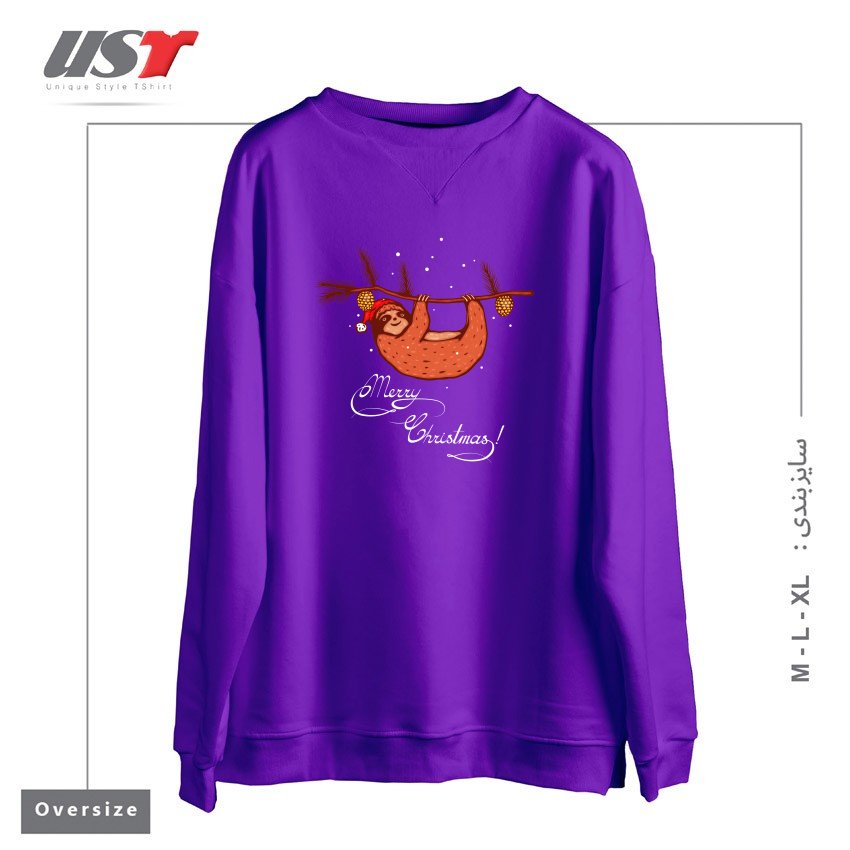 طرح HANGING SLOTH. MERRY CHRISTMAS! سوییشرت اورسایزرنگ بنفش