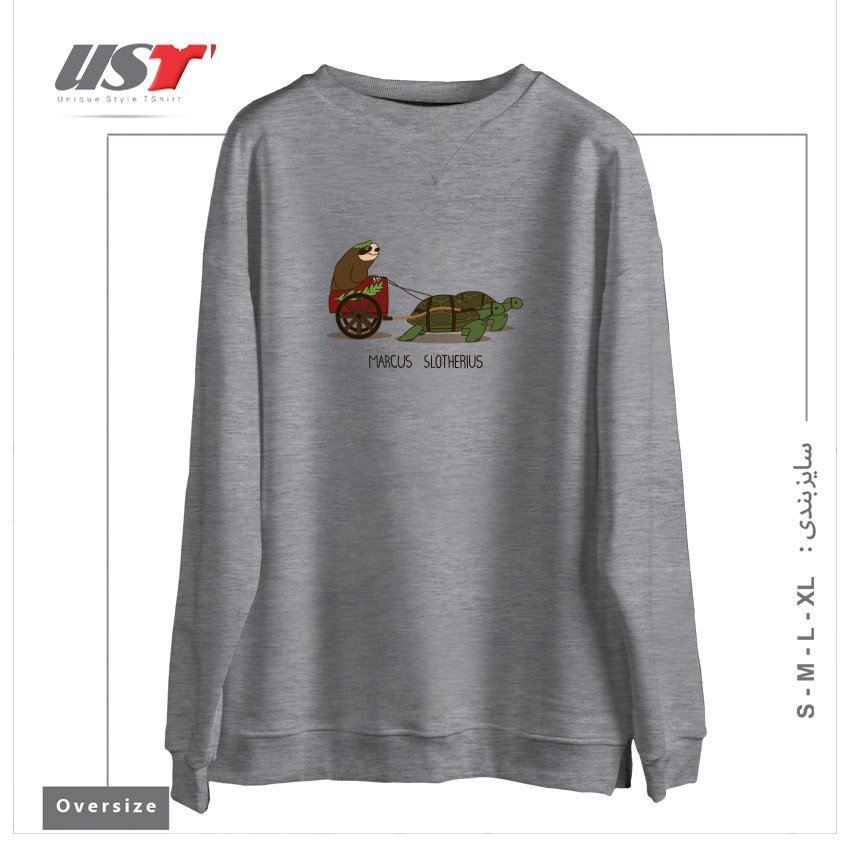طرح MARCUS SLOTHERIUS  THE ROMAN EMPEROR سوییشرت اورسایزرنگ طوسی ملانژ