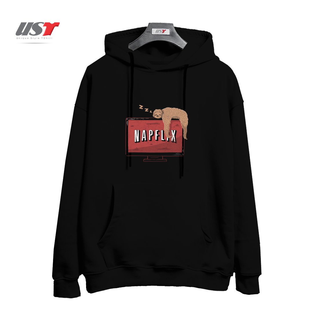 طرح NAPFLIX - CUTE FUNNY LAZY SLOTH GIFT هودی اورسایزرنگ مشکی