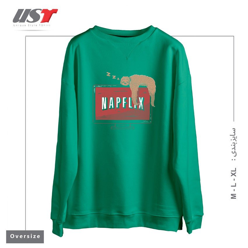 طرح NAPFLIX - CUTE FUNNY LAZY SLOTH GIFT سوییشرت اورسایزرنگ سبز سدری