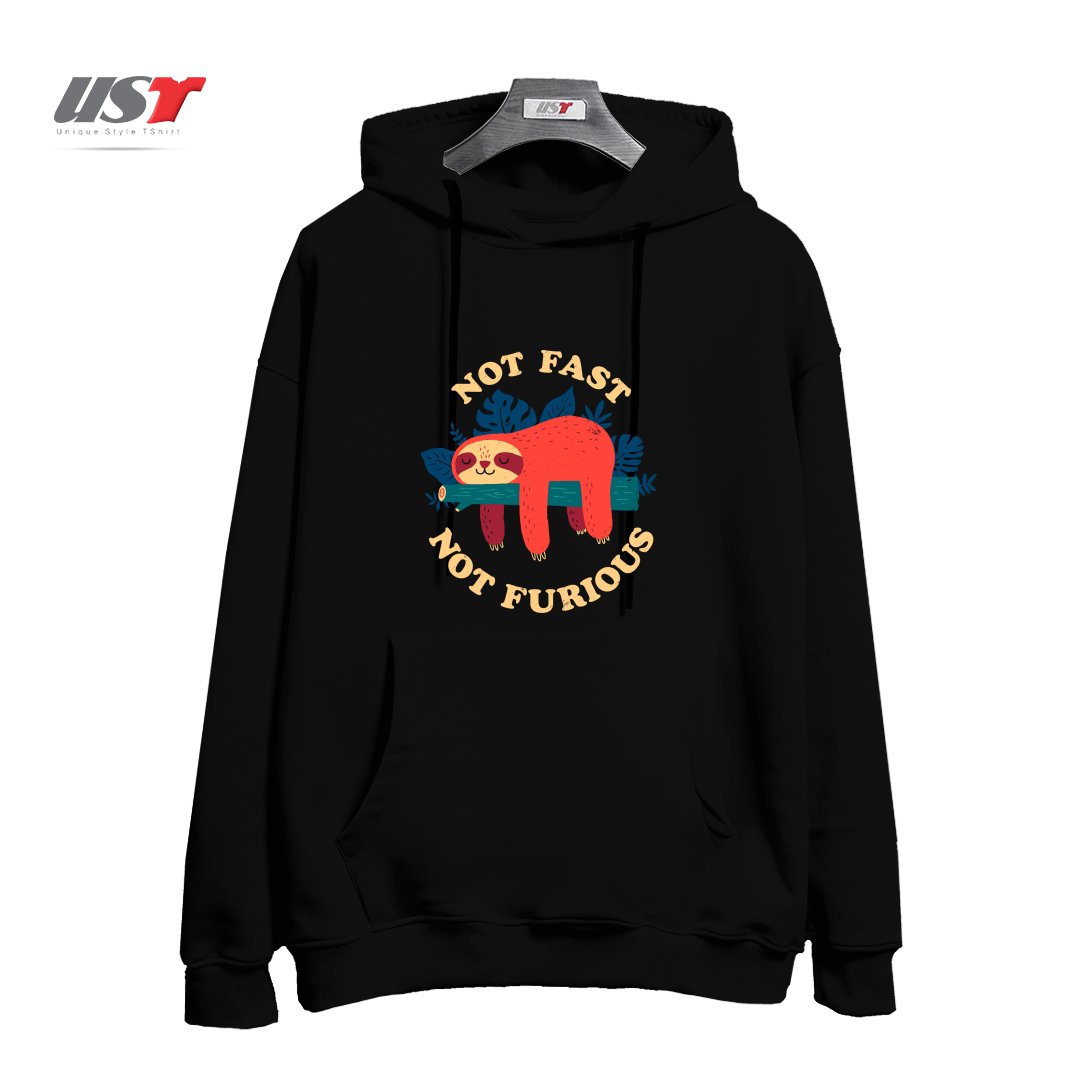 طرح NOT FAST, NOT FURIOUS هودی اورسایزرنگ مشکی