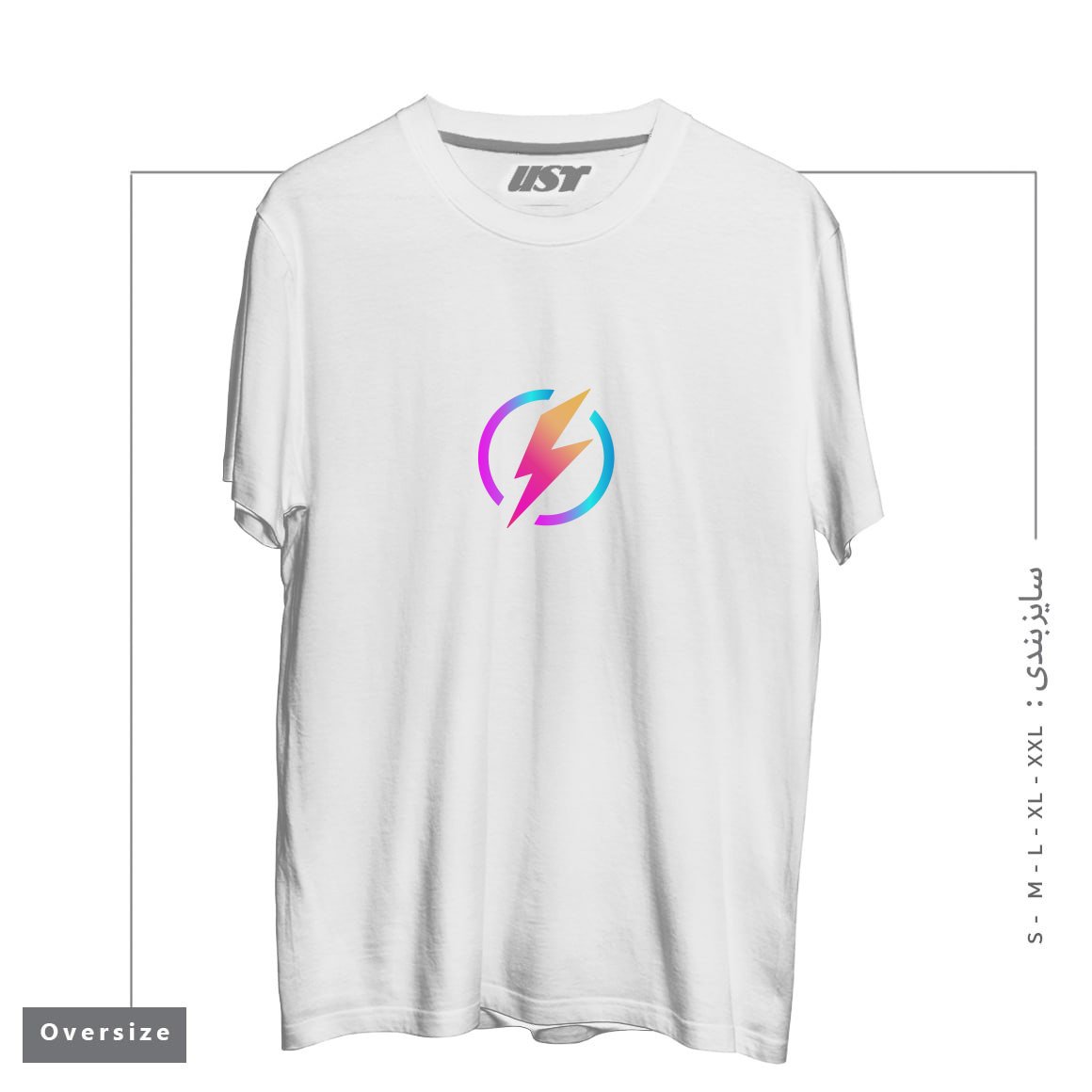 طرح ELECTRONIC PARTY تیشرت اورسایزرنگ سفید