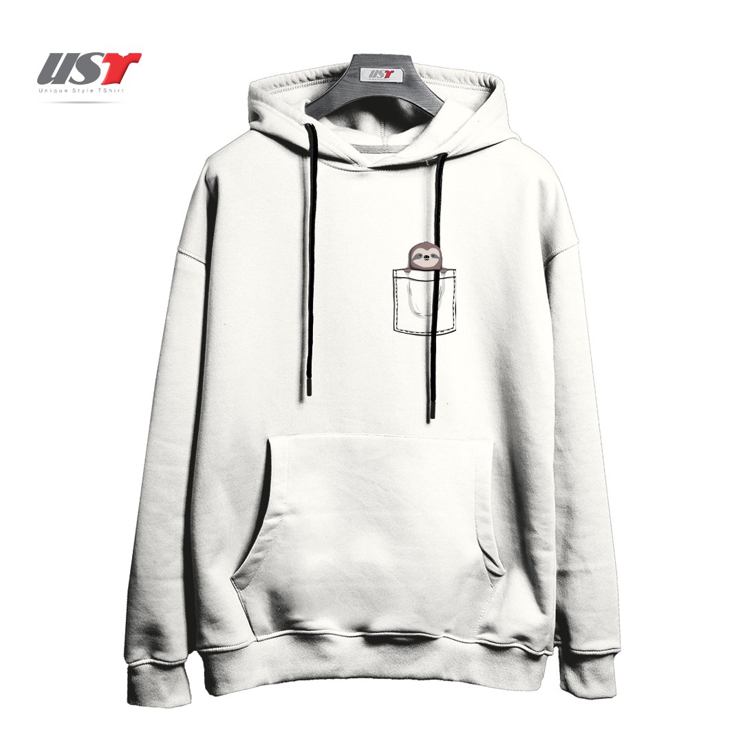 طرح POCKET PET SLEEPY SLOTH هودی اورسایزرنگ سفید