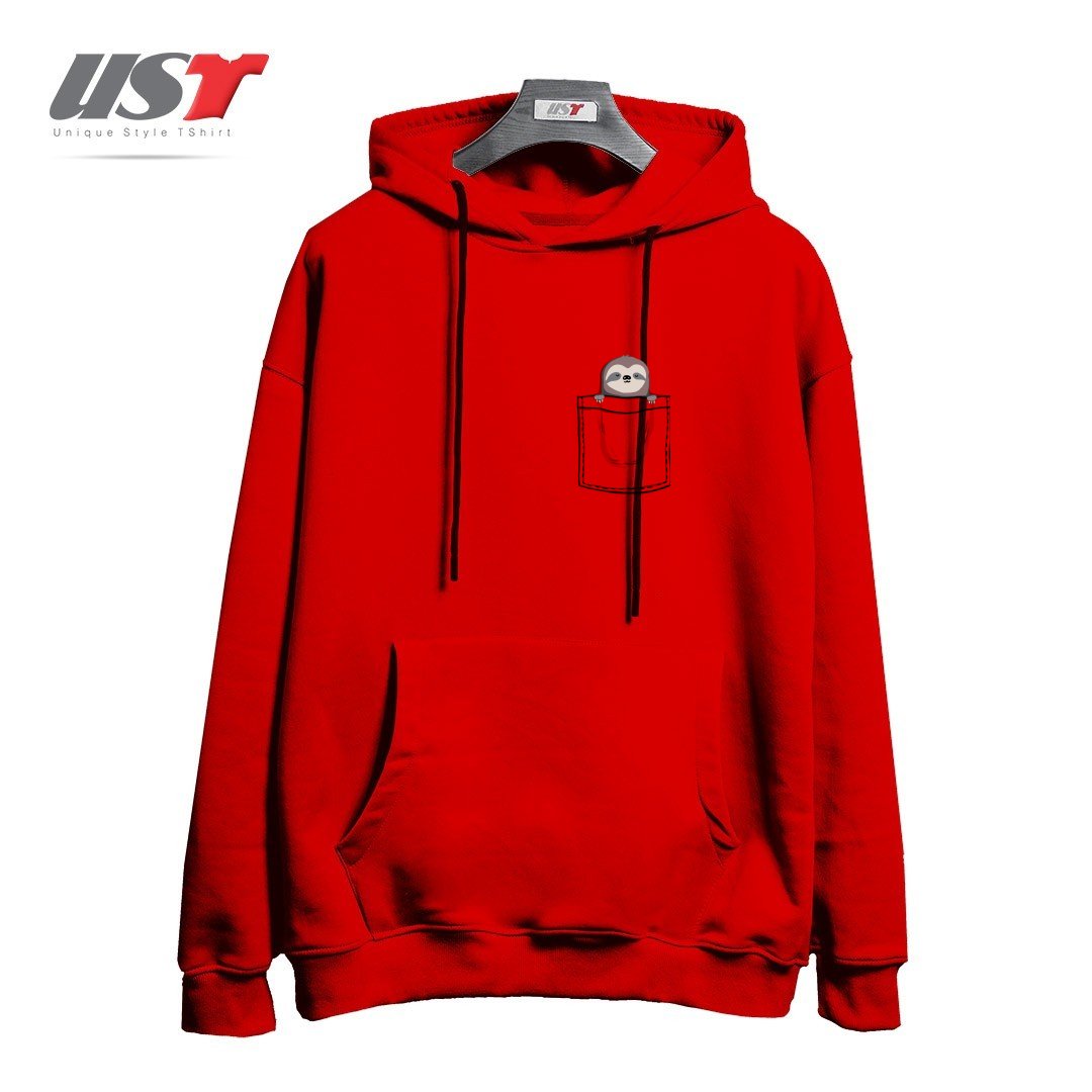 طرح POCKET PET SLEEPY SLOTH هودی اورسایزرنگ قرمز