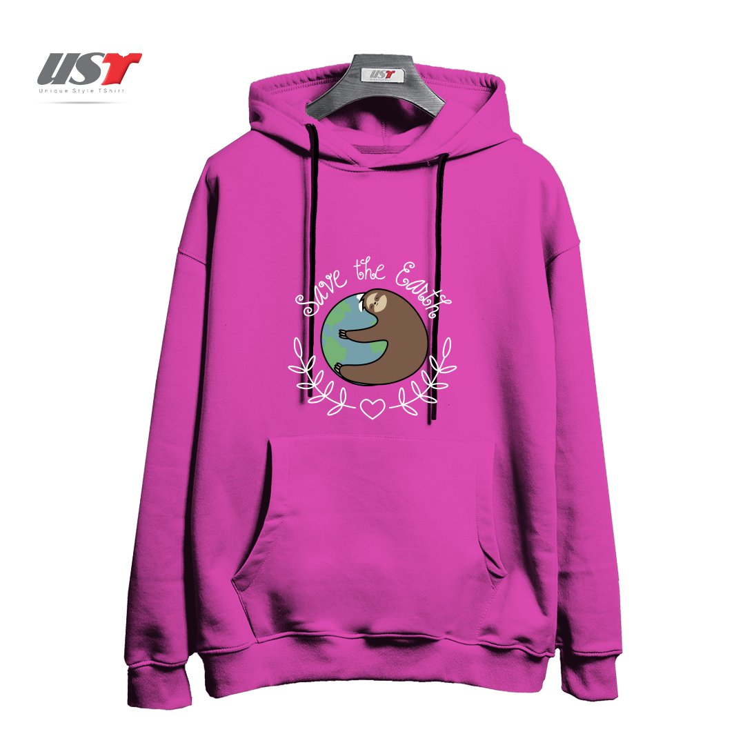 طرح SAVE THE EARTH هودی اورسایزرنگ صورتی