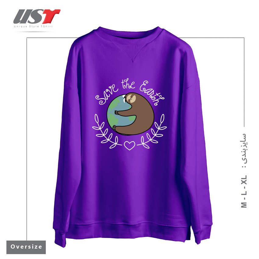 طرح SAVE THE EARTH سوییشرت اورسایزرنگ بنفش
