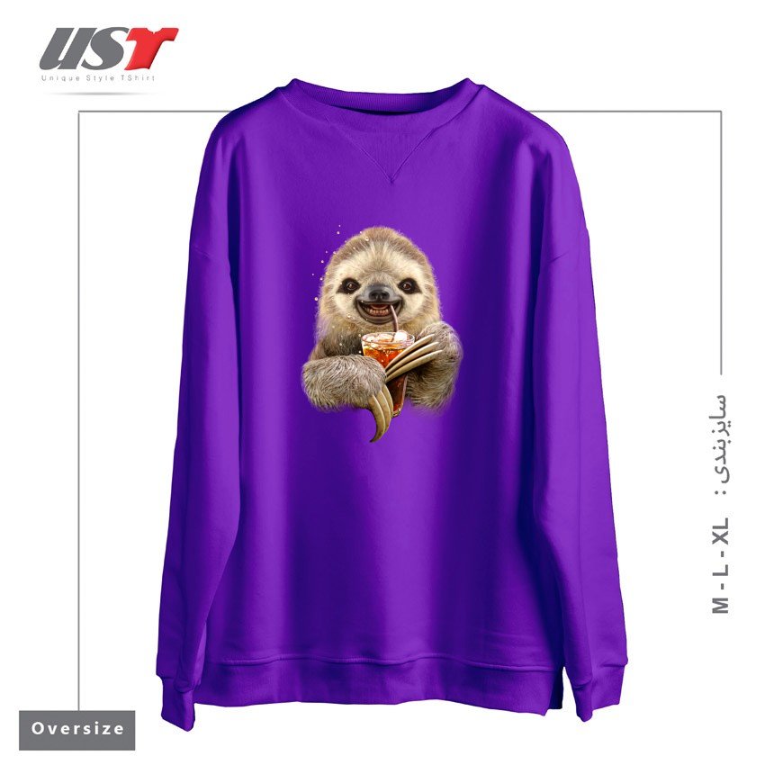 طرح SLOTH & SOFT DRINK سوییشرت اورسایزرنگ بنفش
