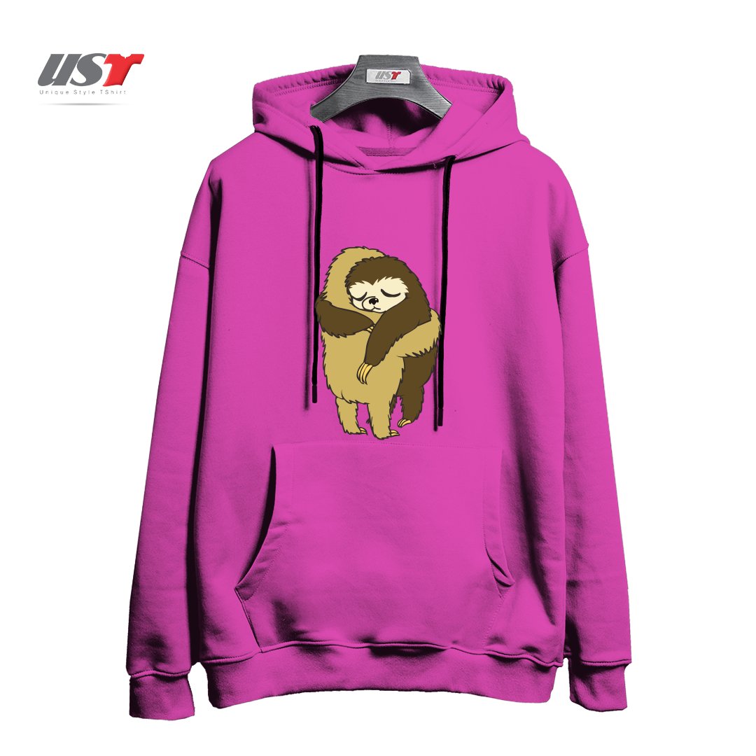 طرح SLOTH HUGS هودی اورسایزرنگ صورتی