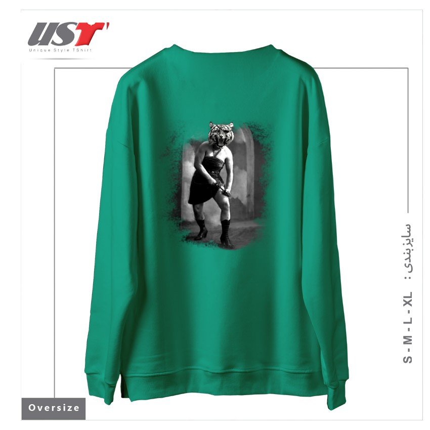 طرح EYE OF THE TIGER II سوییشرت اورسایزرنگ سبز سدری