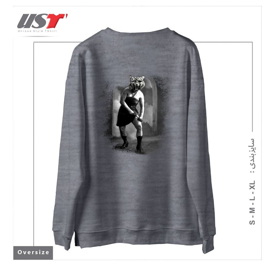 طرح EYE OF THE TIGER II سوییشرت اورسایزرنگ طوسی ملانژ