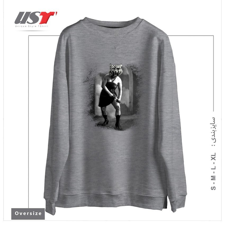 طرح EYE OF THE TIGER II سوییشرت اورسایزرنگ طوسی ملانژ