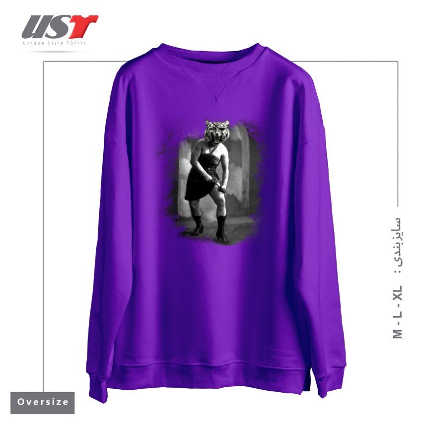 طرح EYE OF THE TIGER II سوییشرت اورسایزرنگ بنفش