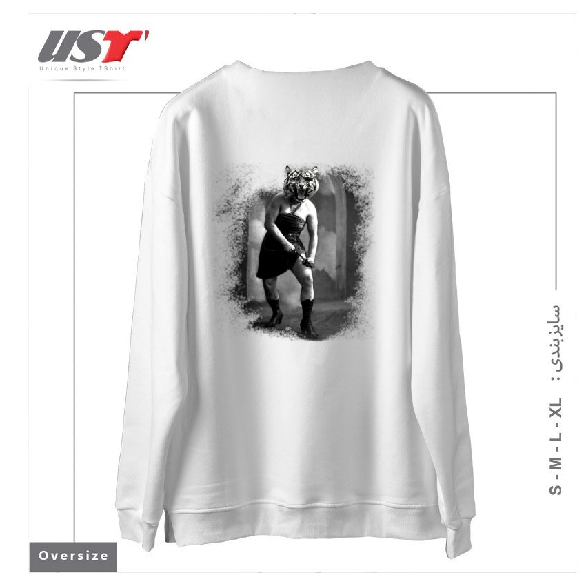 طرح EYE OF THE TIGER II سوییشرت اورسایزرنگ سفید