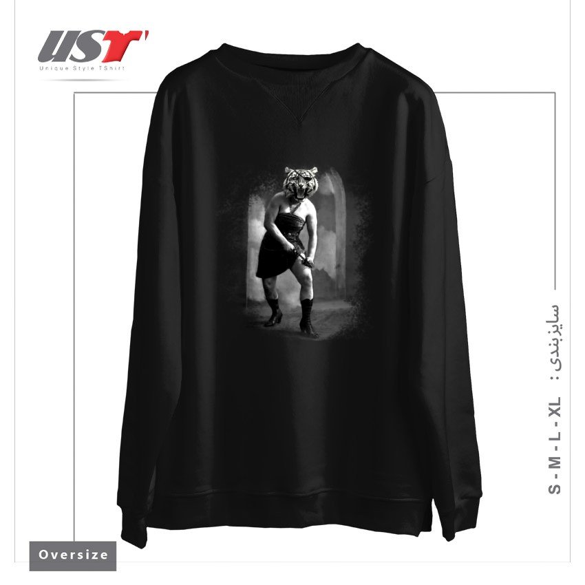 طرح EYE OF THE TIGER II سوییشرت اورسایزرنگ مشکی