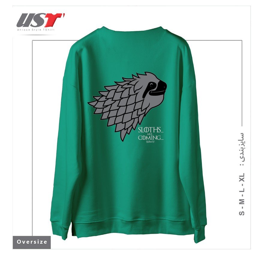 طرح SLOTHS ARE COMING! سوییشرت اورسایزرنگ سبز سدری