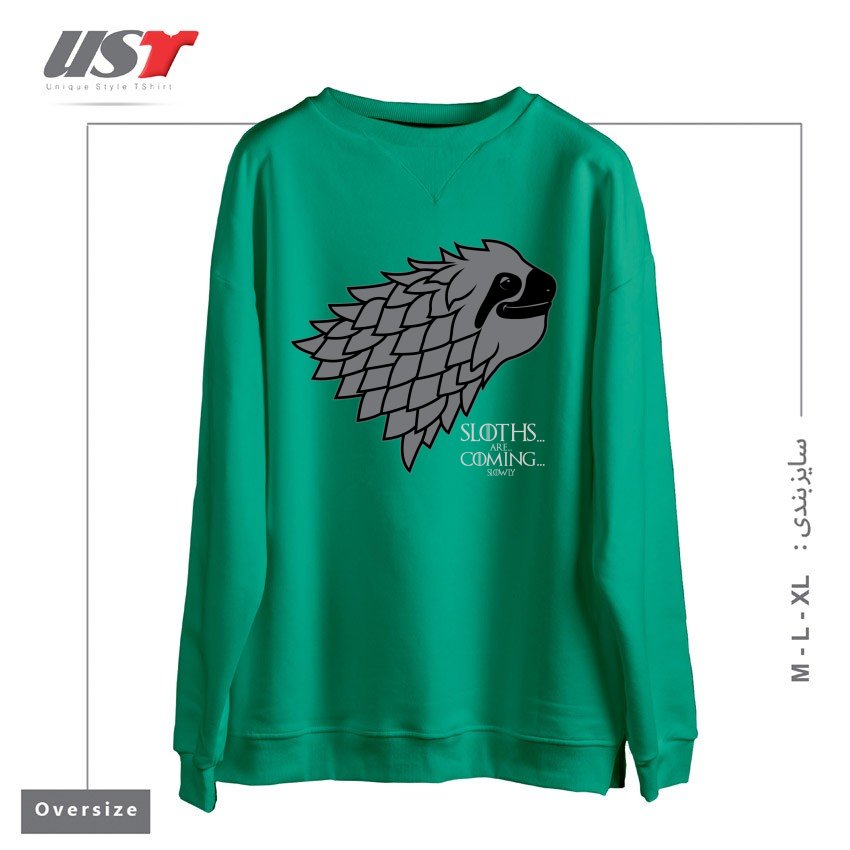 طرح SLOTHS ARE COMING! سوییشرت اورسایزرنگ سبز سدری
