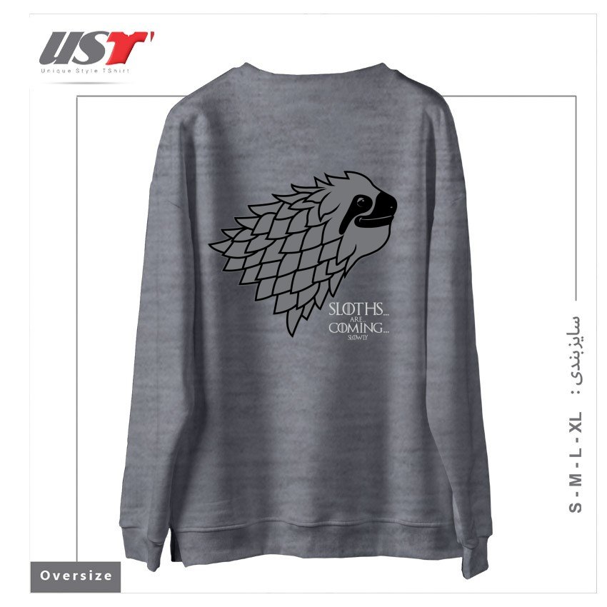 طرح SLOTHS ARE COMING! سوییشرت اورسایزرنگ طوسی ملانژ