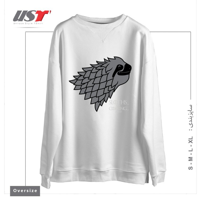 طرح SLOTHS ARE COMING! سوییشرت اورسایزرنگ سفید