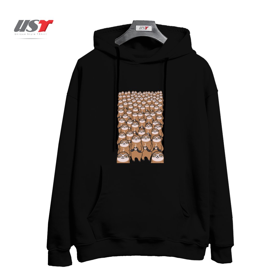 طرح SLOTHTASTIC! هودی اورسایزرنگ مشکی