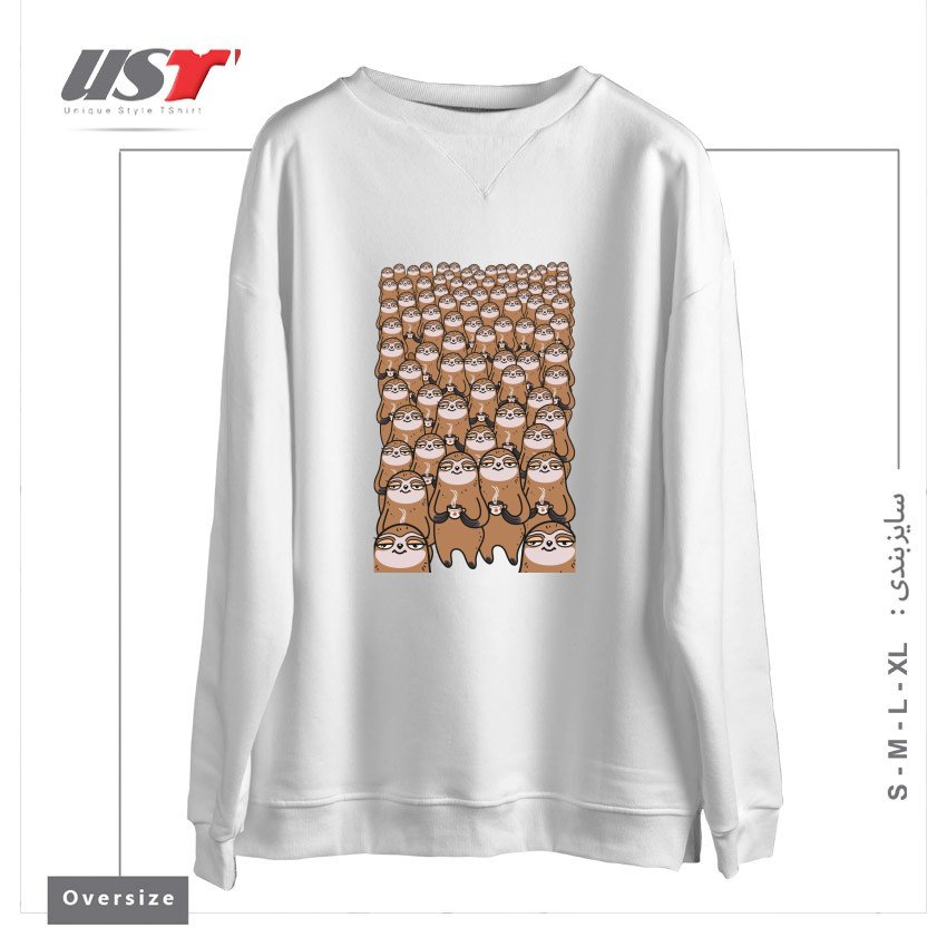 طرح SLOTHTASTIC! سوییشرت اورسایزرنگ سفید