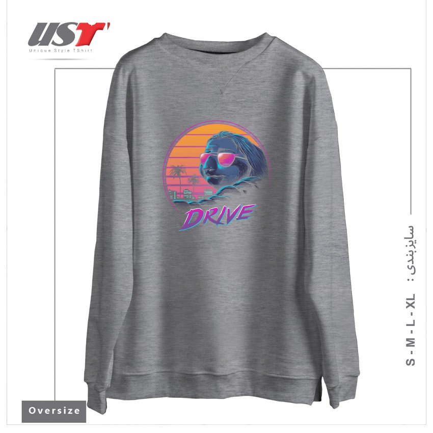 طرح SLOW DRIVE سوییشرت اورسایزرنگ طوسی ملانژ
