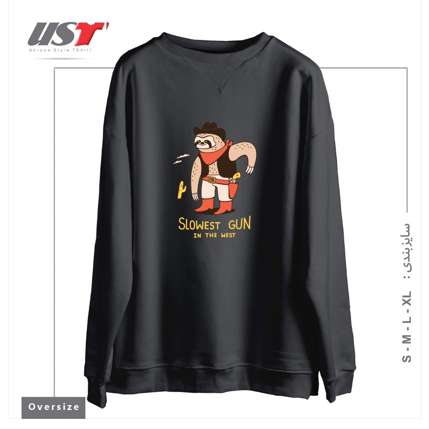 طرح SLOWEST GUN IN THE WEST سوییشرت اورسایزرنگ دودی