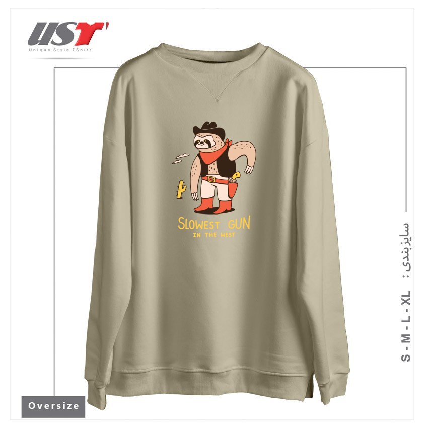 طرح SLOWEST GUN IN THE WEST سوییشرت اورسایزرنگ نخودی