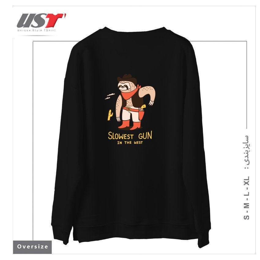 طرح SLOWEST GUN IN THE WEST سوییشرت اورسایزرنگ مشکی