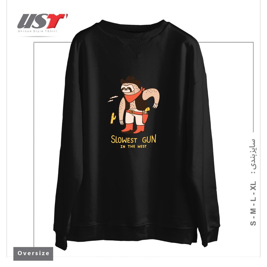 طرح SLOWEST GUN IN THE WEST سوییشرت اورسایزرنگ مشکی