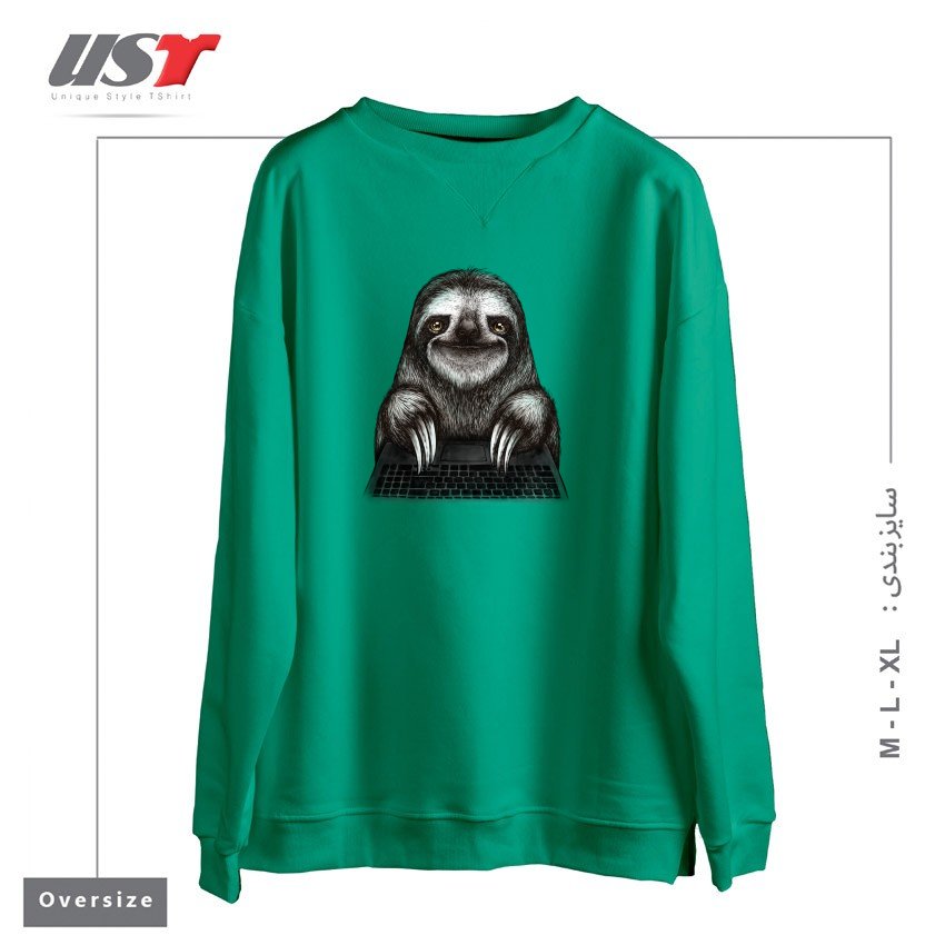 طرح SMILING SLOTH WITH LAPTOP سوییشرت اورسایزرنگ سبز سدری