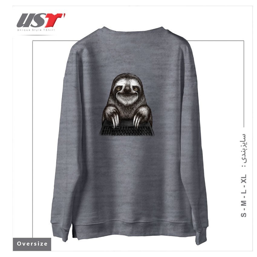 طرح SMILING SLOTH WITH LAPTOP سوییشرت اورسایزرنگ طوسی ملانژ