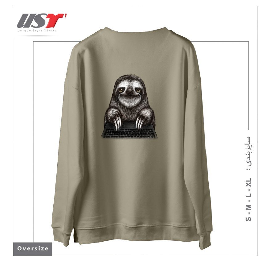 طرح SMILING SLOTH WITH LAPTOP سوییشرت اورسایزرنگ نخودی